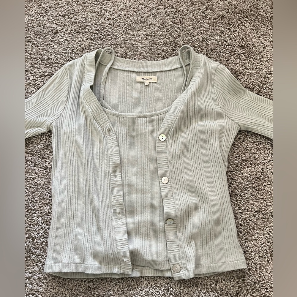 Madewell Light Green Ribbed Cardigan & Tank